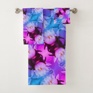 Lotus Water Lily Flower Abstract Art Pattern   Bath Towel Set