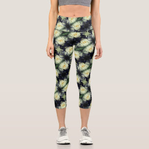 Lotus Water Lily Flower Abstract Art Pattern Capri Leggings