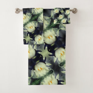 Lotus Water Lily Flower Pattern Bath Towel Set