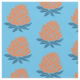 Lotus Waterlily Orange Blue Pattern Fabric