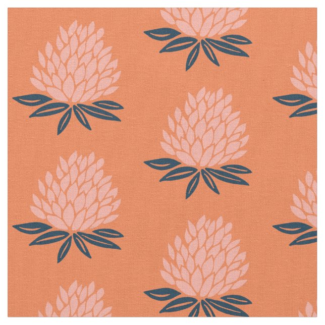 Lotus Waterlily Pink Blue orange Pattern Fabric (Close Up)