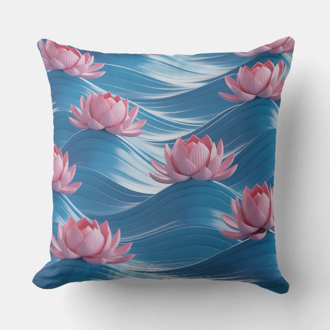 Lotus Wave Relief 3D Batik Motif Throw Pillow (Front)