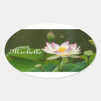 Lotus - White/Pink Digitized Photo Oval Sticker