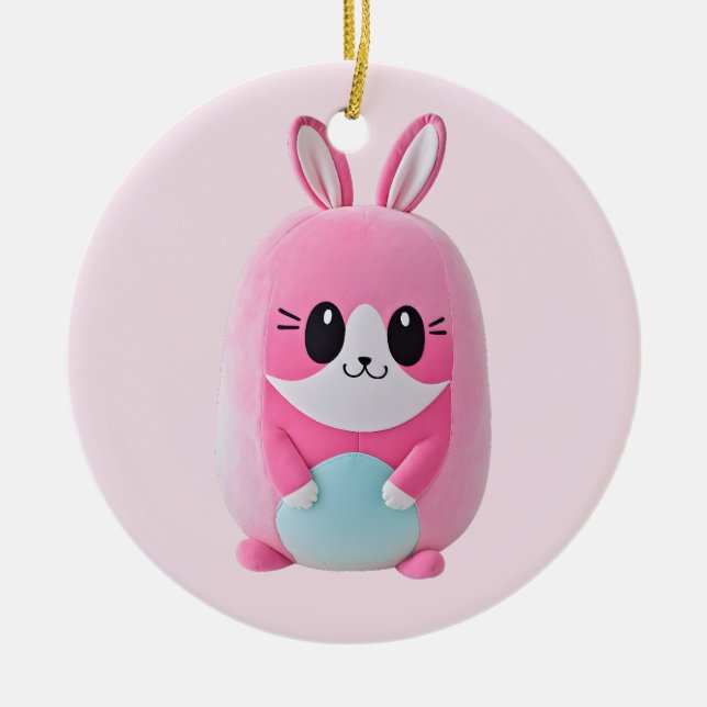 "Lou Lou". A cuddly, pink creature Ceramic Ornament (Front)