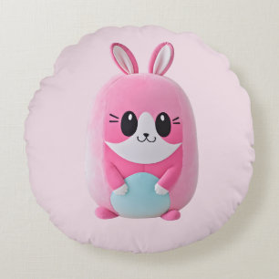 "Lou Lou". A cuddly, pink creature. Round Pillow