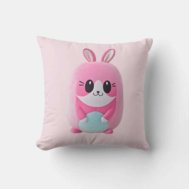 "Lou Lou". A cuddly, pink creature. Throw Pillow (Front)