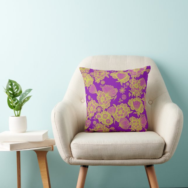 Lou Violet 💜 Baroque Floral Throw Pillow (Chair)
