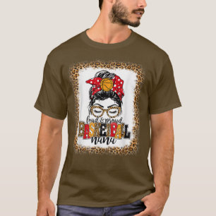 Loud & Proud Basketball Nana Messy Bun Mom Leopard T-Shirt