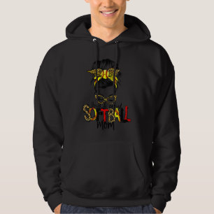 Loud & Proud Softball Mom Messy Bun Hair Leopard M Hoodie