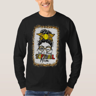 Loud & Proud Softball Mom Messy Bun Leopard Bleach T-Shirt