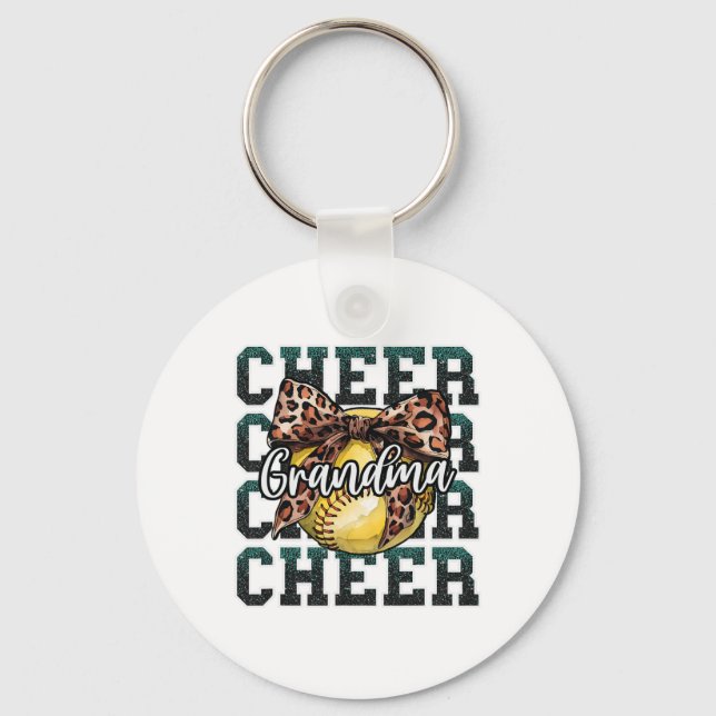 Loud Proud Sport Softll Cheer Grandma Leopard Bow  Keychain (Front)