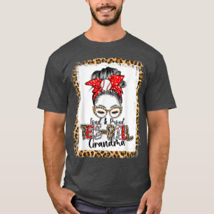 Loud & Proud Teeball Grandma Messy Bun Mom Leopard T-Shirt