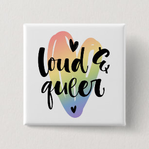 Loud & Queer Watercolor Heart 2 Inch Square Button