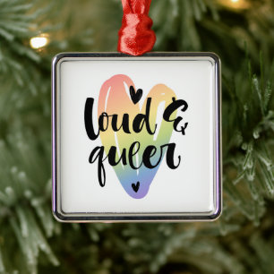 Loud & Queer Watercolor Heart Metal Ornament