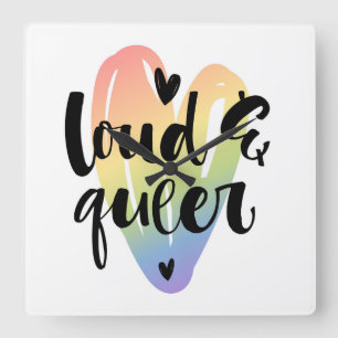 Loud & Queer   Watercolor Heart Square Wall Clock