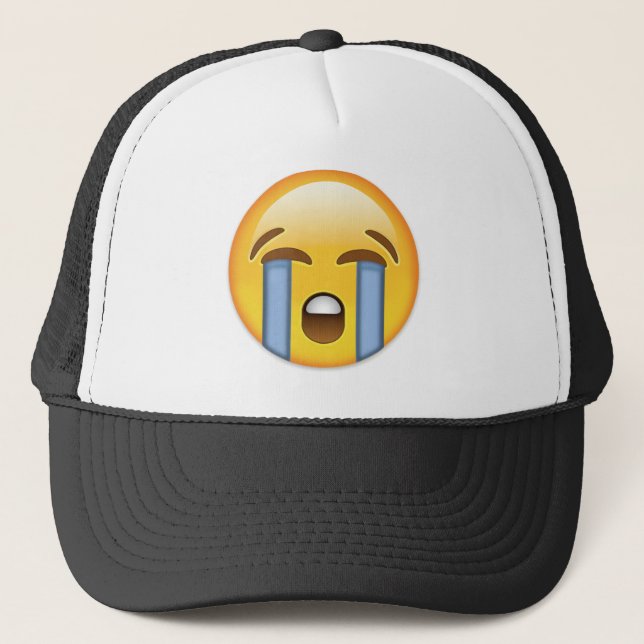 Loudly Crying Face Emoji Trucker Hat (Front)