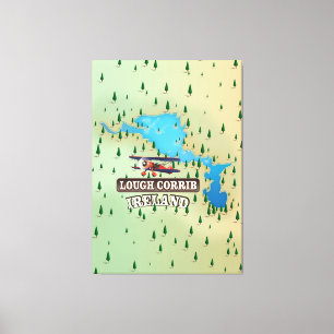 Lough Corrib Ireland Vintage Map. Canvas Print