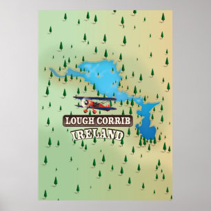 Lough Corrib Ireland Vintage Map. Poster