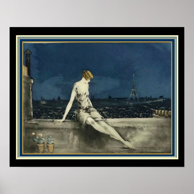 Louis Icart "Balcon à Paris" Déco Imprimer 16x20 (Devant)