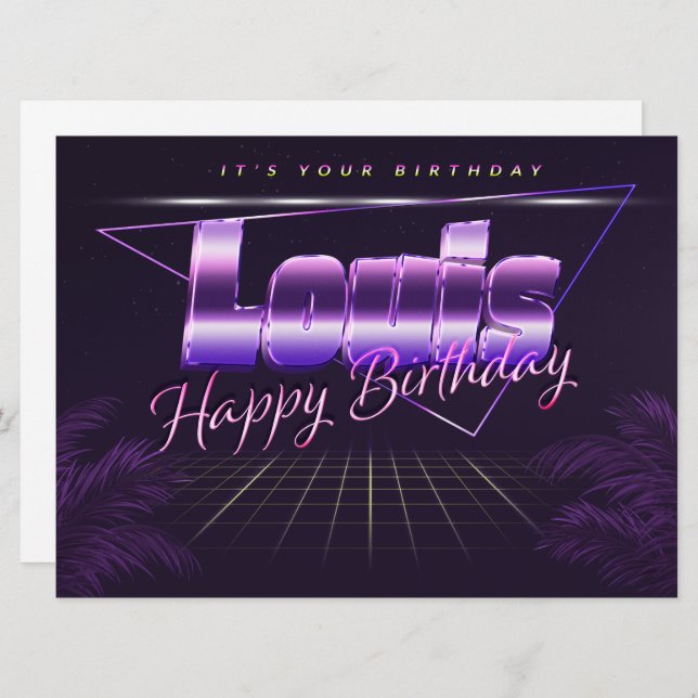 Louis Name First Name lilac retro card birthday (Front/Back)