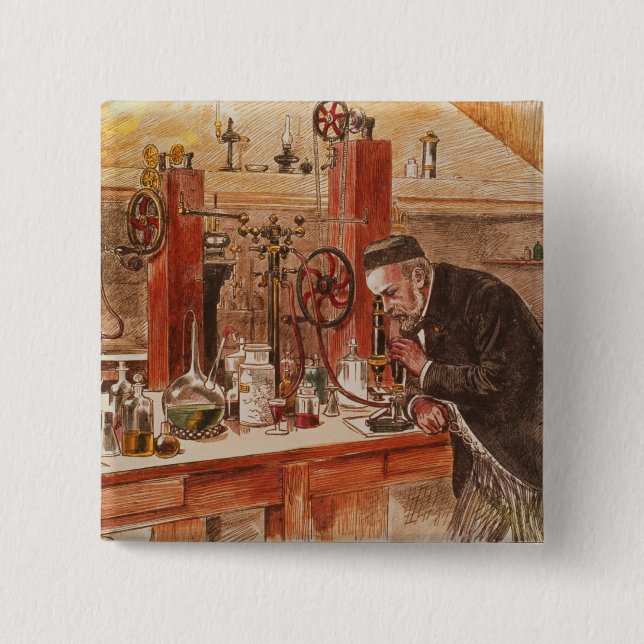 Louis Pasteur experimenting 2 Inch Square Button (Front)