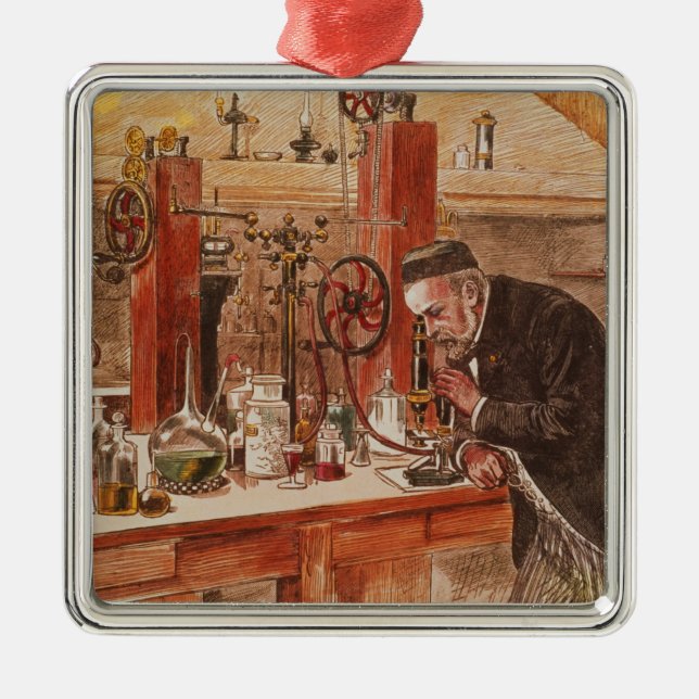 Louis Pasteur experimenting Metal Ornament (Front)