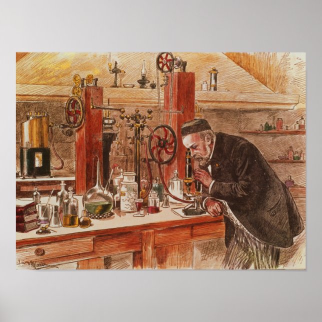 Louis Pasteur experimenting Poster (Front)