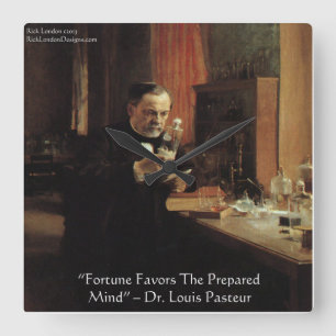 Louis Pasteur "Fortune" Quote Wall Clock
