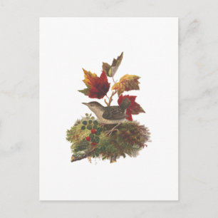 Louis Prang Bird with Autumn Foliage (1873) Art Holiday Postcard