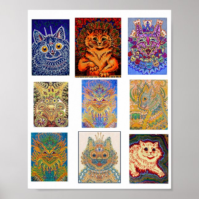 Louis Wain, 9 Psychedelic Cats Poster (Front)