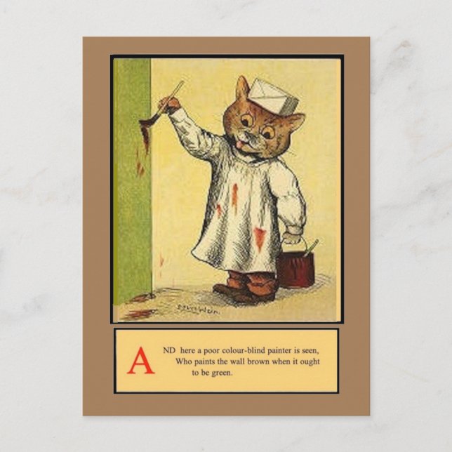 Louis Wain, Alphabet A Chat, Carte Postale Art (Devant)