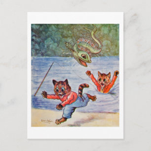 Louis Wain Cartoon Cats and the Flying River Fish Postcard