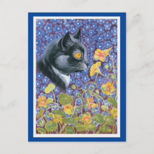 Louis Wain,Cat in a Sea of Flowers, Art Postcard