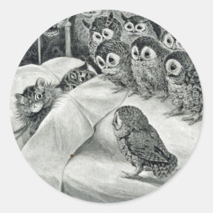 Louis Wain Cat Nightmare Owl Bird Classic Round Sticker