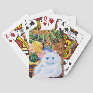 Louis Wain Cat Playing Cards, White Cat In Garden Playing Cards