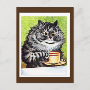 Louis Wain,Cat with a Coffee Cup, Art Postcard