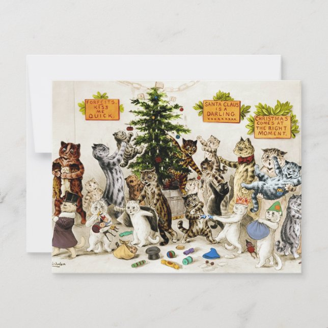 Louis Wain Cats Christmas Tree Decorating Party Thank You Card (Front)