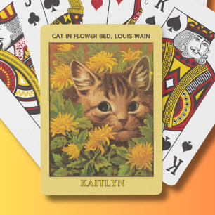 Louis Wain Cats in Flower Bed Personalized  Playing Cards