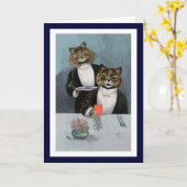 Louis Wain — Cats in Tuxedos — Cute Vintage Art Card (Yellow Flower)