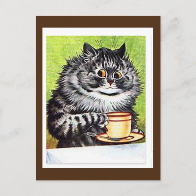 Louis Wain, Chat avec Coffee Cup, Carte postale Ar (Devant)