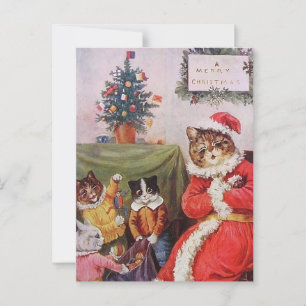 Louis Wain Christmas Cat Family Vintage Postcard