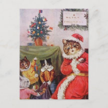 Louis Wain Christmas Cat Family Vintage Postcard