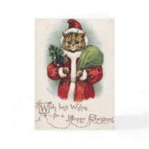 Louis Wain Christmas Cat Folded Greeting Card