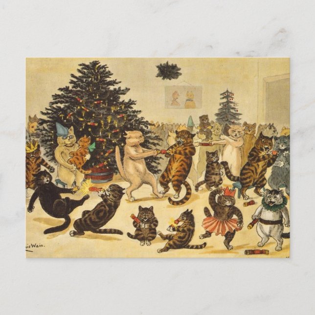 Louis Wain Christmas Party Chats Holiday Carte pos (Devant)