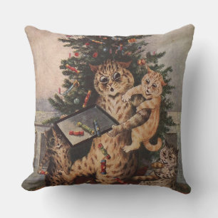 Louis Wain Christmas Time in Catland  Throw Pillow