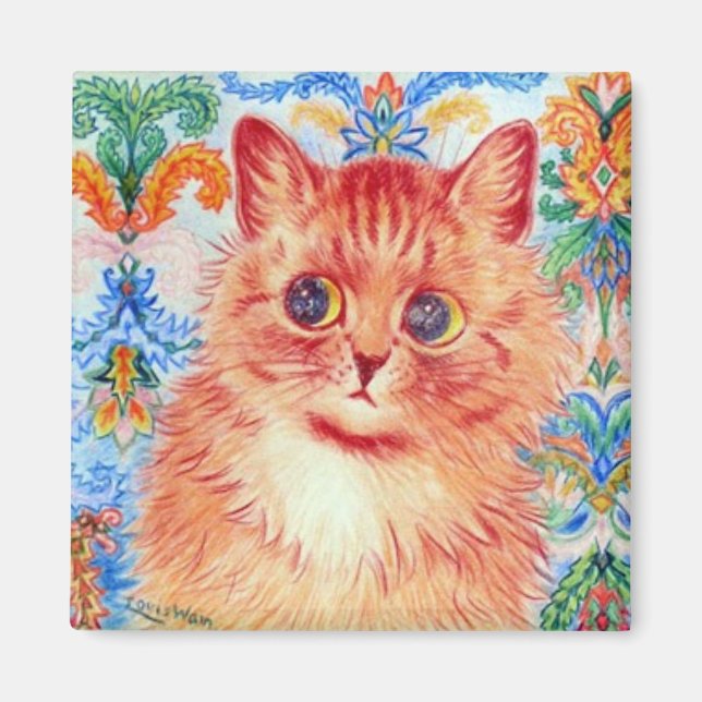 Louis Wain cute cat with abstract patterns behind  Magnet (Front)
