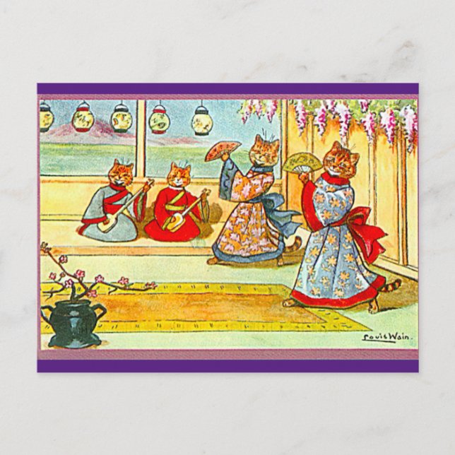 Louis Wain, Japanese Kimono Cat Art  Postcard (Front)