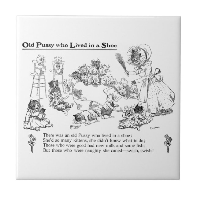 Louis Wain Old Cat in Shoe Nursery Rhyme Tile (Front)