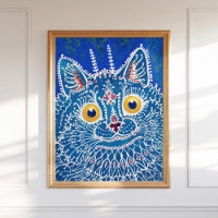 Louis Wain Psychedelic Blue Cat Painting Vintage