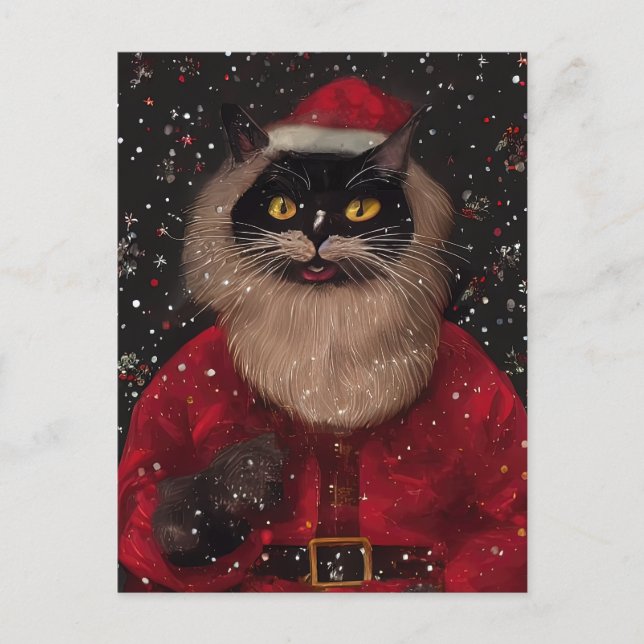 Louis Wain style Chat Santa Claus Carte postale (Devant)